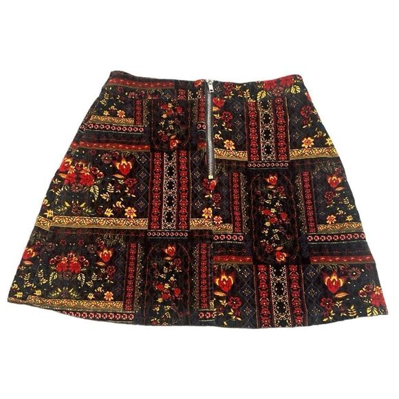 H&M Loves Coachella Boho Velour Retro Beatnik Style Floral Skirt Size 4 - Picture 3 of 10